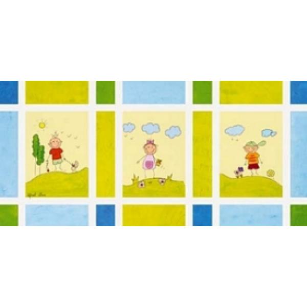 Gravura para Quadros Infantil Quadriculado Colorido - Dn219 - 70x30 Cm
