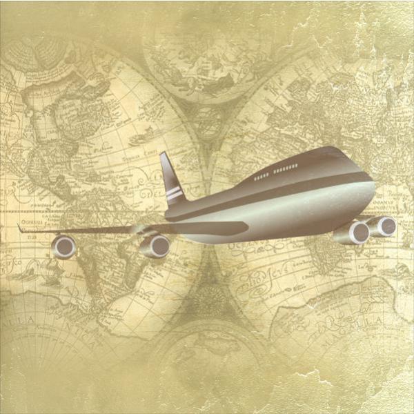 Impresso em Tela para Quadros Aeronave No Mapa Mundi - Afic5157