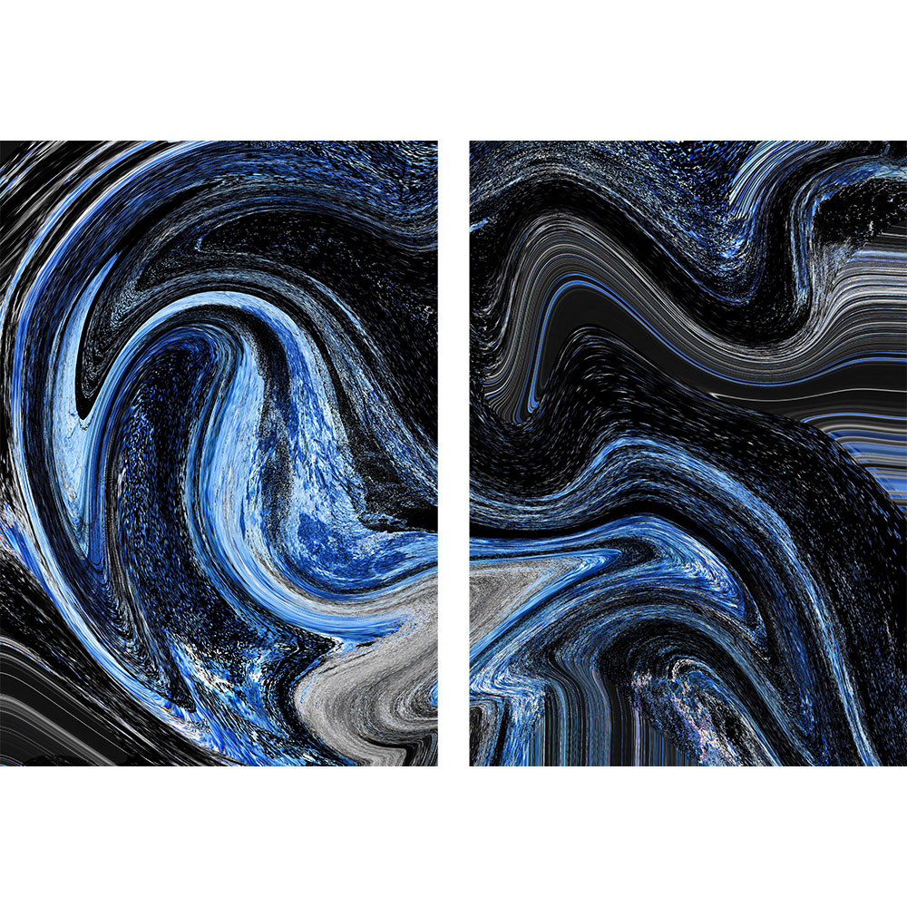 Gravura para Quadros Recortada Figura Abstrata Formato de Ondas Azul e Preto - Afi15933a - 145x100 Cm