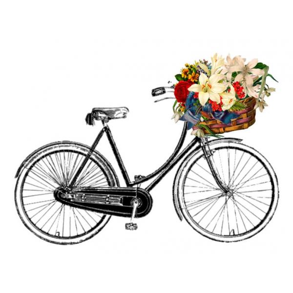 Gravura para Quadros Decorativos Bicicleta de Cor Preta com Cesto de Flores - Afi6834 - 100x70 Cm