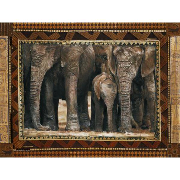 Gravura para Quadros Africana Manada de Elefantes com Detalhe Dourado 50x40 Cm