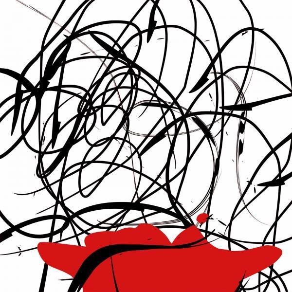 Gravura para Quadros Abstrato Linhas Pretas com Detalhe Vermelho - Afi5720