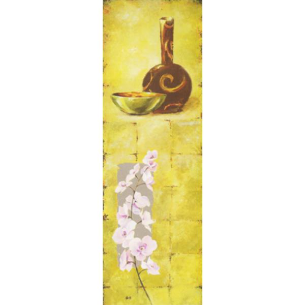 Gravura para Quadros Painel Amarelo com Flores e Vaso - Me200 - 30x100 Cm