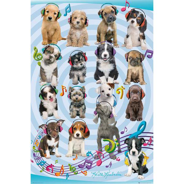 Gravura para Quadro Humor Cachorros Ouvindo Música I - Gn0799 - 60x90 Cm