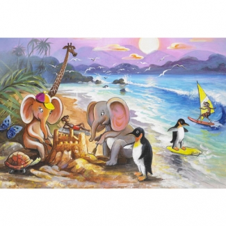 Gravura para Quadros Decorativos Infantil Animais Divertindo-se Na Praia - 9907187 - 30x20 Cm