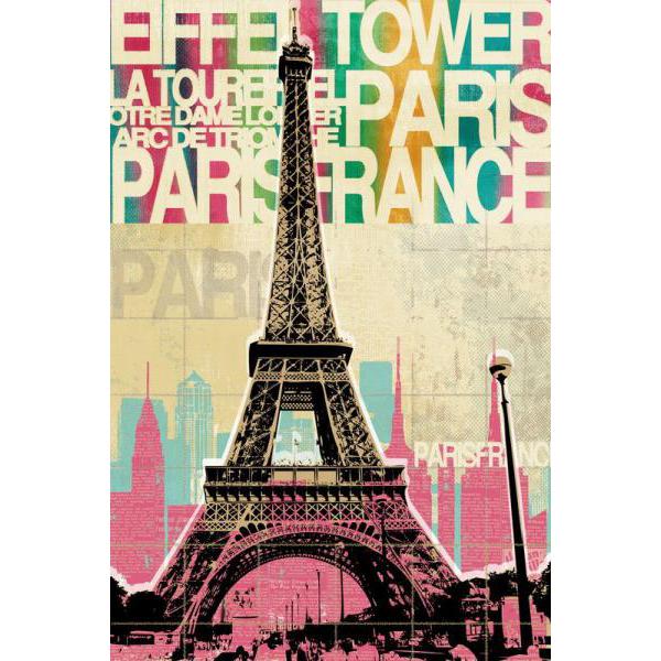 Impresso Sobre Tela para Quadros Cidade Torre Eiffel Fundo Colorido - Pi7035a - 60x90 Cm