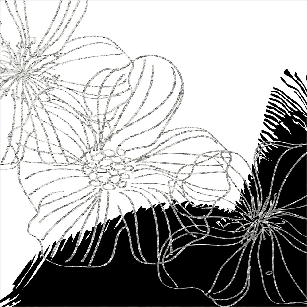 Gravura para Quadros Decorativo Traços em Linhas Florais Preto e Branco I - Afi16726