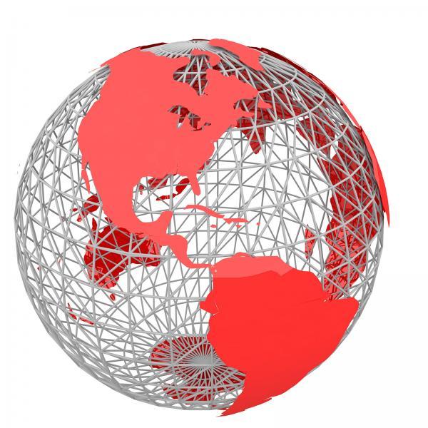 Gravura para Quadros Mapa Globo Transparente e Destaque em Vermelho para Seus Continentes - Afi4323