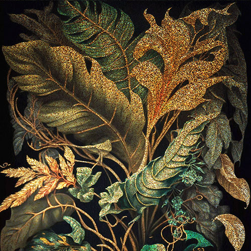Gravura para Quadros Folhas Tropical Ilustrativa Verde e Dourada - Afi19635