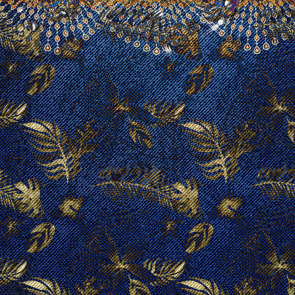 Tela para Quadros Decorativos Textura Jeans Folhas e Ponto de Luz em Ouro - Afic14564