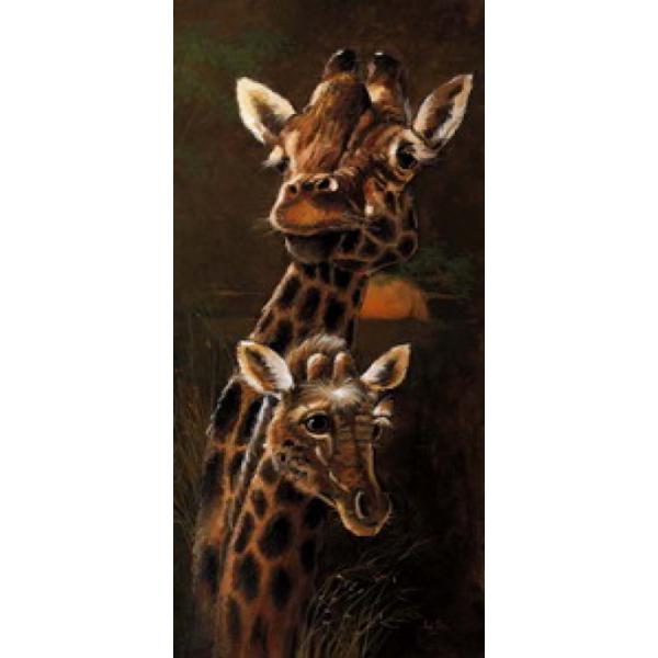 Gravura Decorativa Pintura de Girafas 23x49 Cm