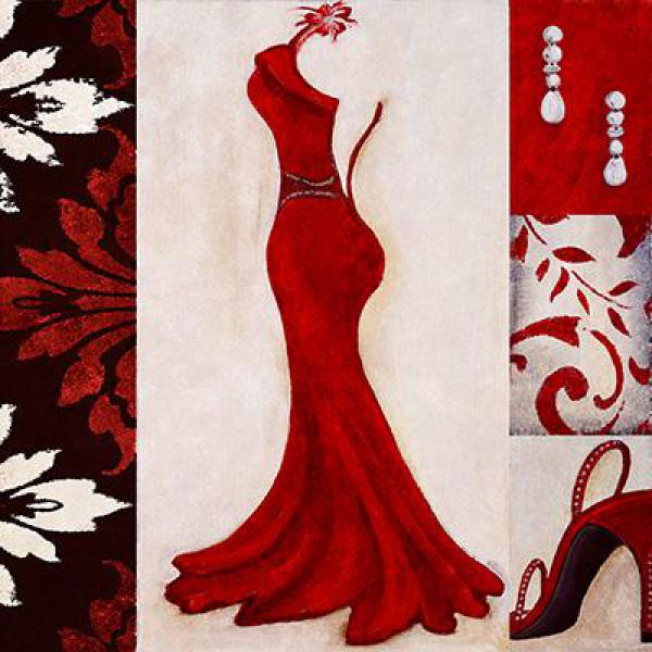 Gravura para Quadros Closet Vestido Vermelho I 30x30 cm