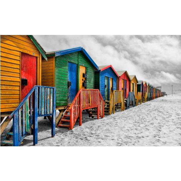 Impresso em Tela para Quadros Casinhas Coloridas Na Praia - Afic4178