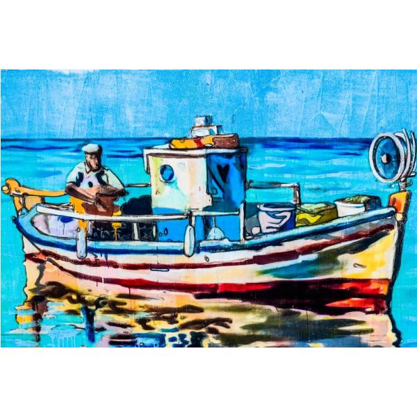 Gravura para Quadros Pintura Pescador Pegando Peixes - Afi4919