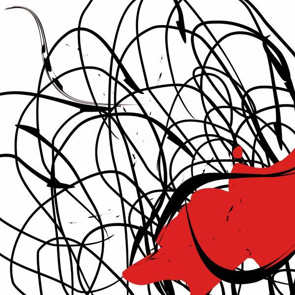 Gravura para Quadros Abstrato Riscos Pretos com Detalhes em Vermelho - Afi5719