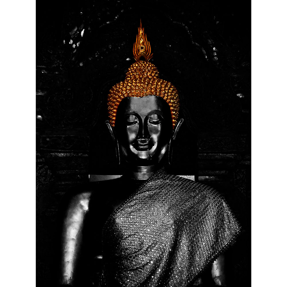 Tela para Quadros Estatueta Preta Buda - Afic13873