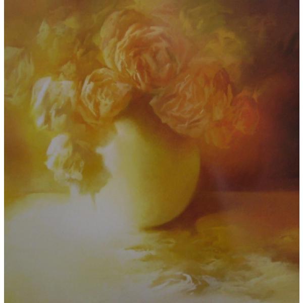 Gravura para Quadros Vaso com Rosas Iluminado - Ti123 - 70x70 Cm