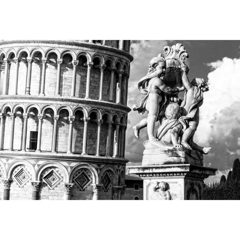 Tela para Quadros Decorativos Torre de Pisa Preto e Branco - Afic10859