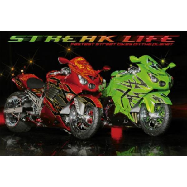 Gravura para Quadros Motocicleta Vermelha e Verde - 01460 - 90x60 Cm