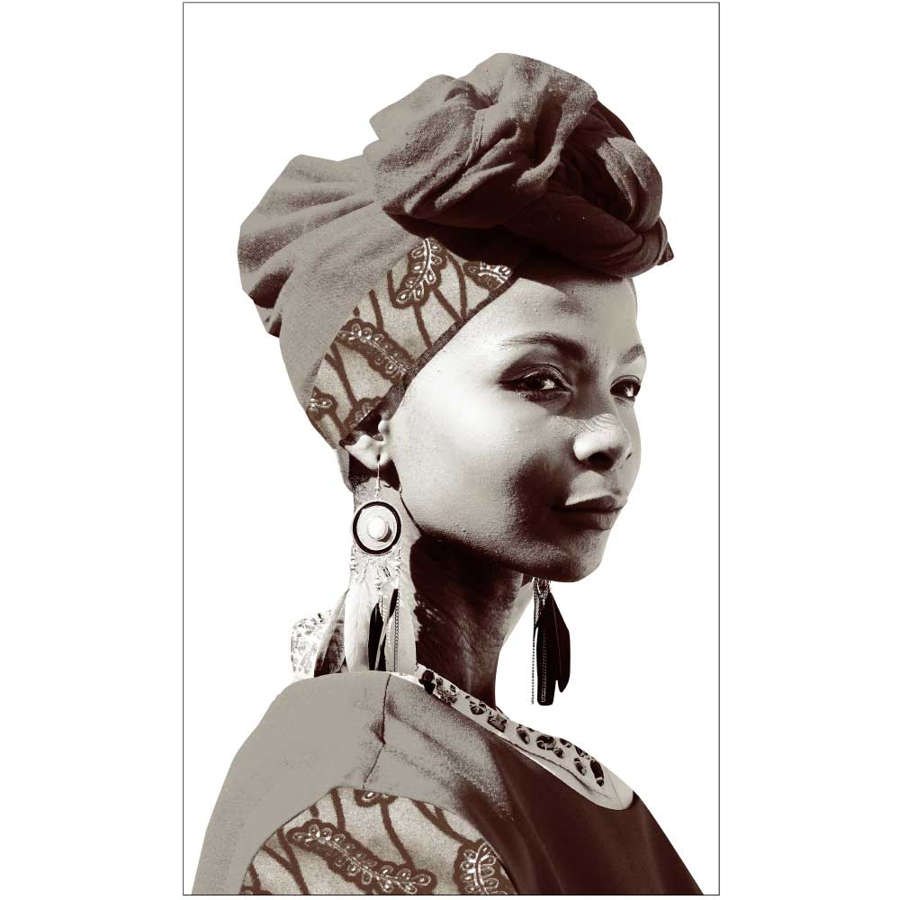 Gravura para Quadros Belíssima Mulher Africana de Lenço Charmoso - Afi9011