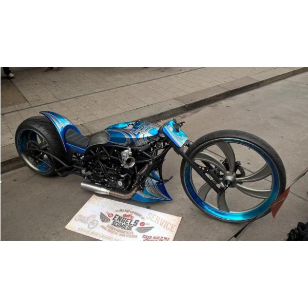 Gravura para Quadros Moto Chopper Azul Cromado - Afi4076 - 113x63 Cm