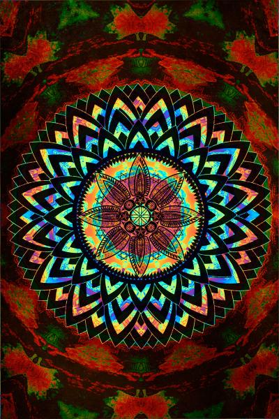 Impressão em Tela Mandala Colorida com Fundo Vermelho Escuro para Quadros Decorativo - Afic4476