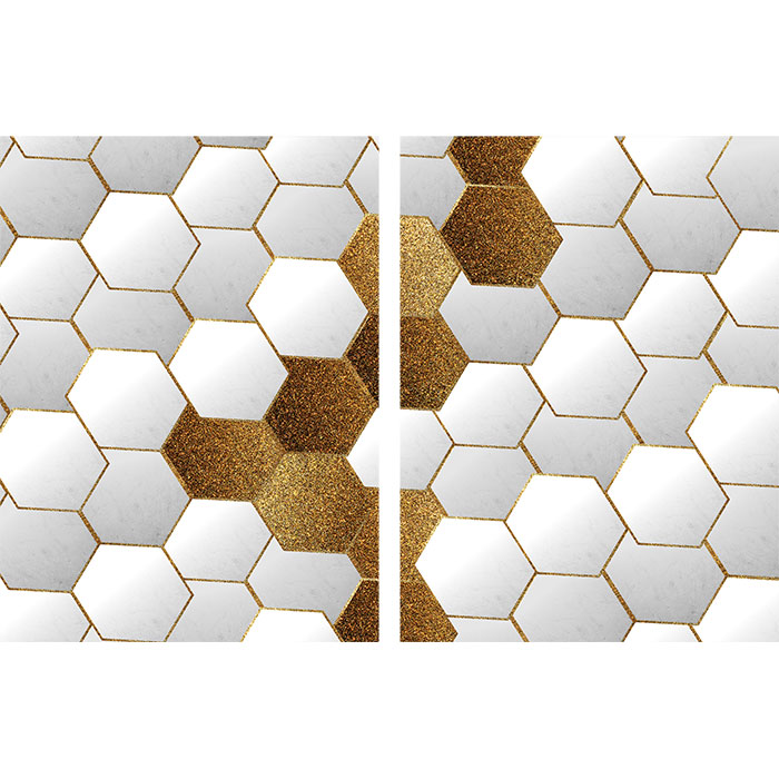 Gravura para Quadros Recortada Figura Geométrica Losango Branco e Dourado - Afi17224a - 185x120 Cm