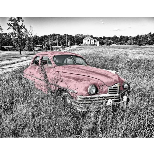 Impressão em Tela para Quadros Decorativos Carro Rosa Envelhecido Parado em Fazenda - Afic1465