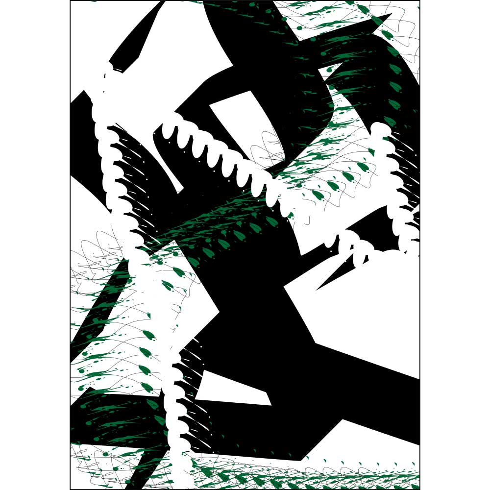 Gravura para Quadros Decorativos Abstrato Aleatrio Preto Branco e Verde I - Afi9054