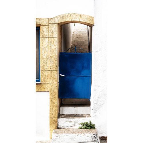 Gravura para Quadros Insigth Fachada Porta Metal Azul Escadaria - Afi17838