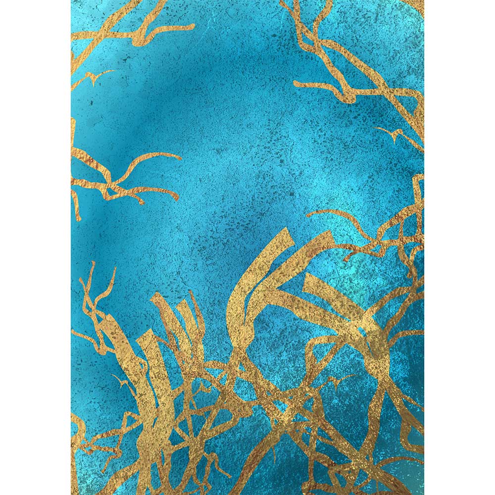 Tela para Quadros Decorativo Abstrato Fundo Azul Traços Dourados - Afic16936