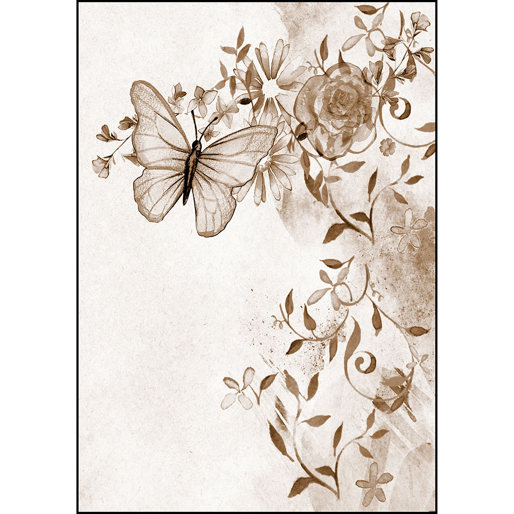 Gravura para Quadros Floral Borboleta Preto e Branco - Afi14146