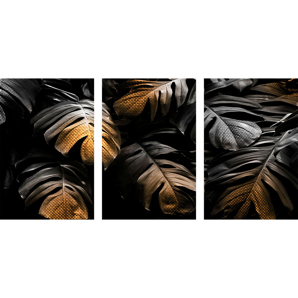 Tela para Quadros Recortada Fotografia Noturna Folhas de Imbé Traços Dourados - Afic16000a - 190x90 Cm