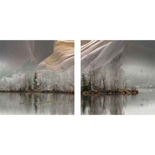 Tela para Quadros Recortada Natureza Lagoa Nevoeiro Fundo Abstrato - Afic17743a - 125x60cm