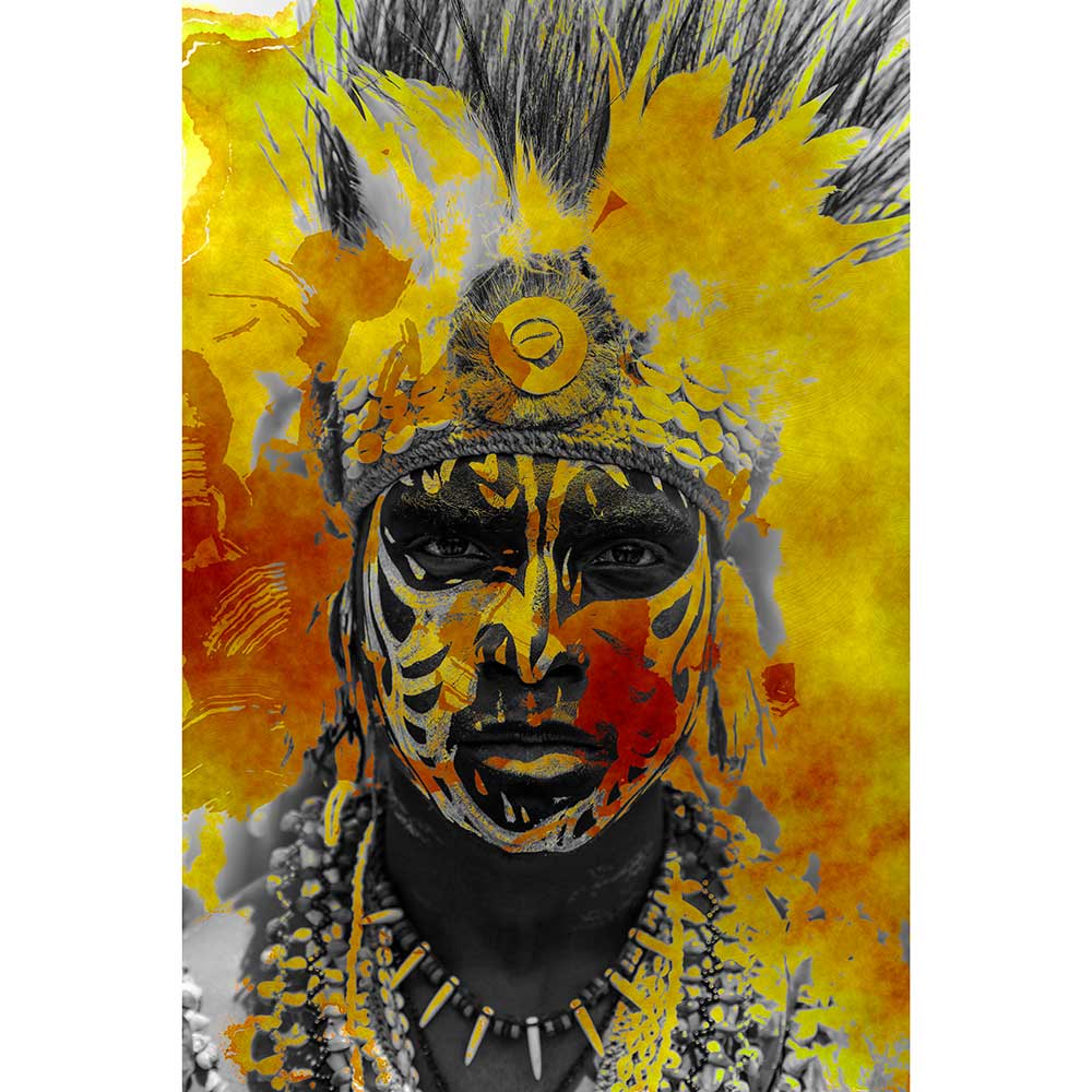 Gravura para Quadros Insigth Homem Pintura Tribal Colorida - Afi14882