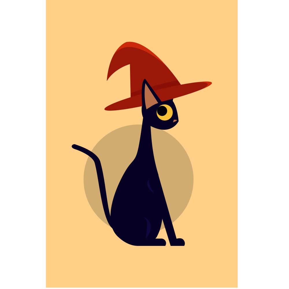 Gravura para Quadros Belíssimo Gato Preto de Chapéu Vermelho - Afi5985