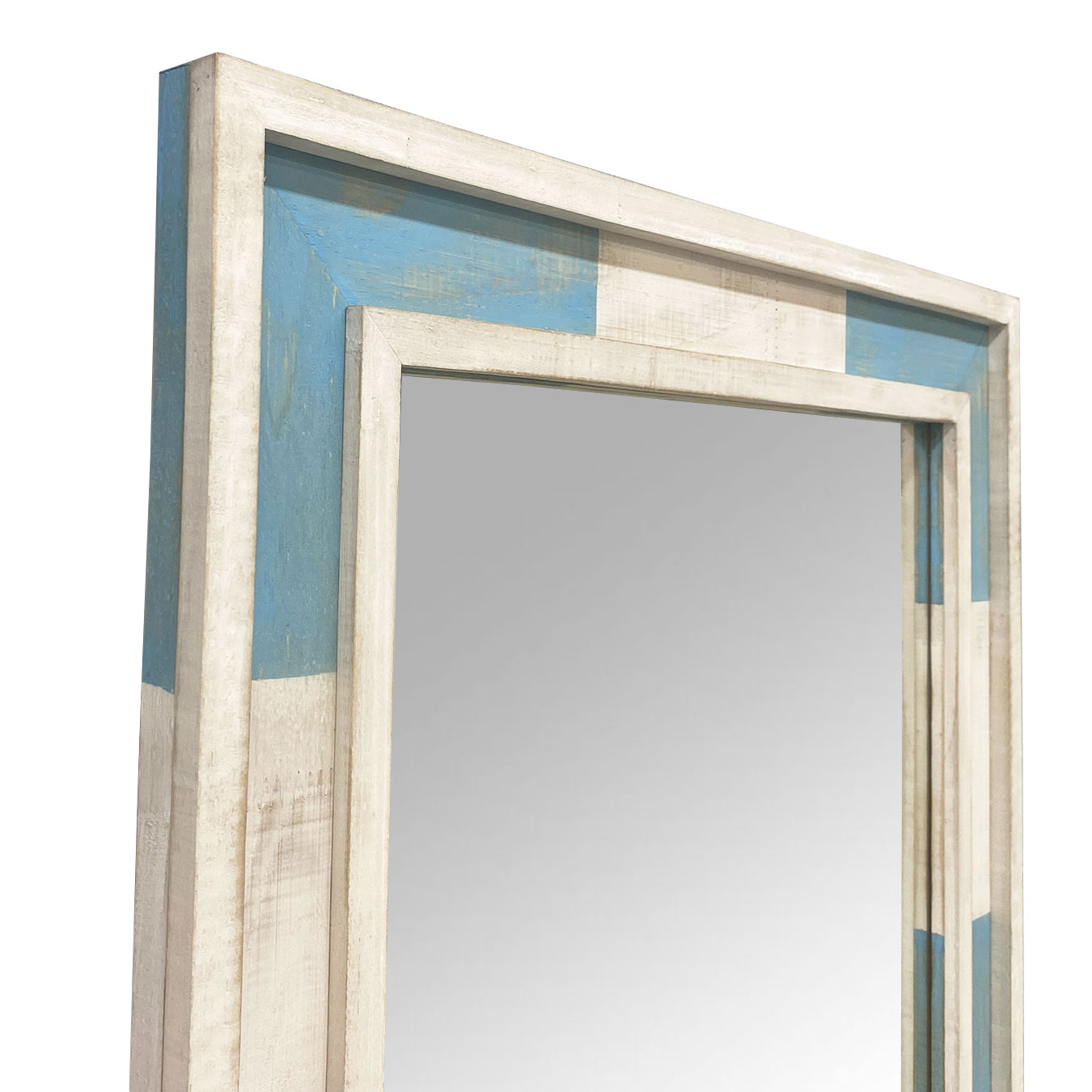  Moldura R�stica Decorativa em Madeira Azul e Branco Patinado para Espelhos - ESP.003 