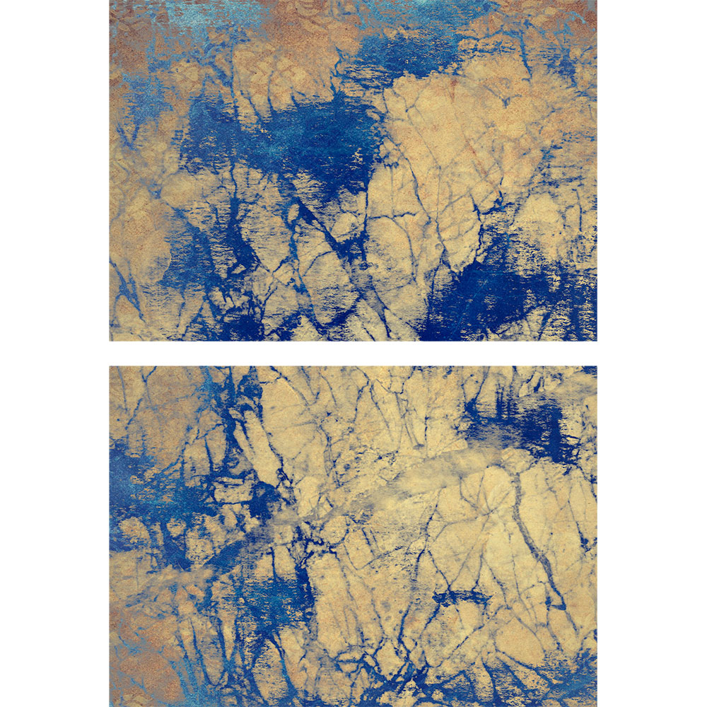 Gravura para Quadros Recortada Figura Abstrata Tons Dourados e Azul - Afi14545a - 100x145 Cm