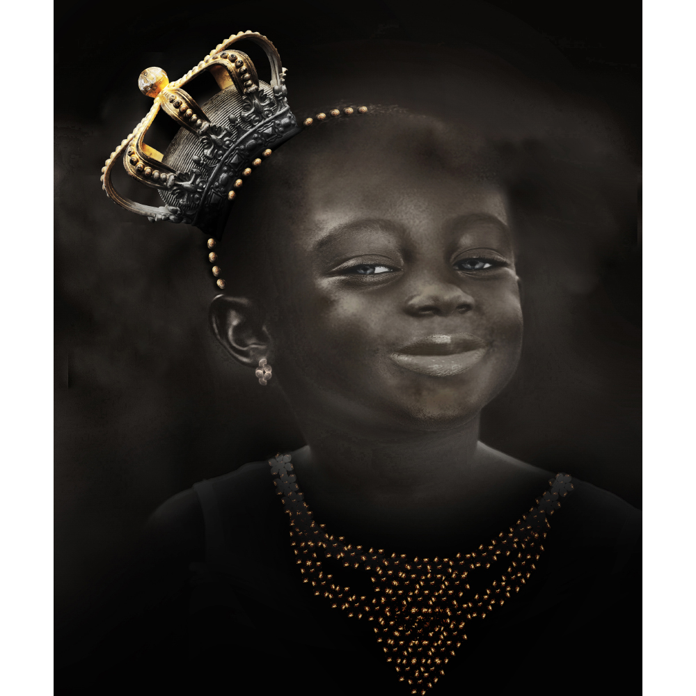 Gravura para Quadros Menina Africana com Coroa Dourada - Afi11050