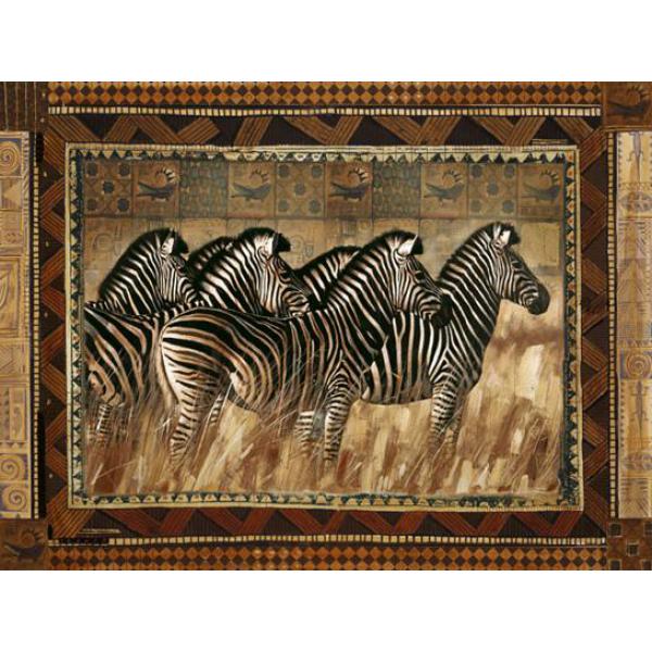 Gravura para Quadros Zebras em Savana Africana com Detalhe em Dourado 50x40 Cm