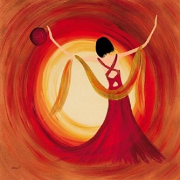 Gravura para Quadros Dança Mulher Vestido Vermelho 49x49 Cm
