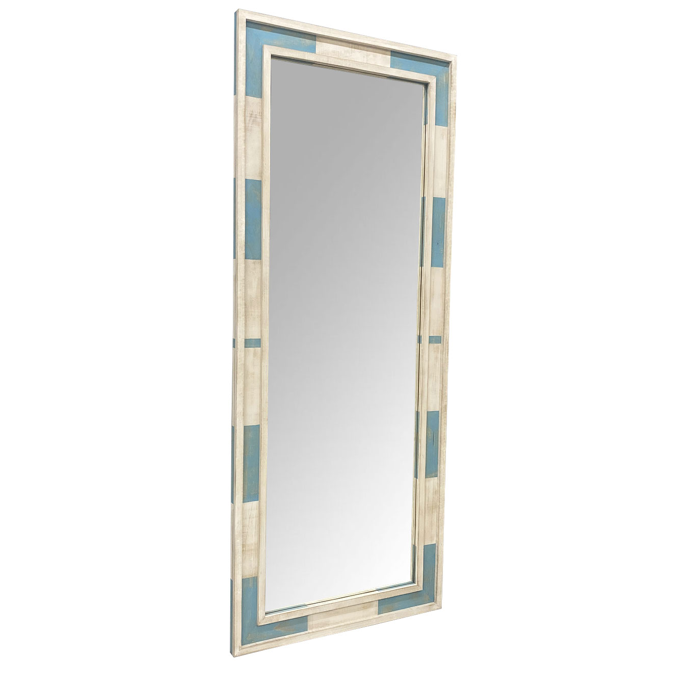  Moldura R�stica Decorativa em Madeira Azul e Branco Patinado para Espelhos - ESP.003 