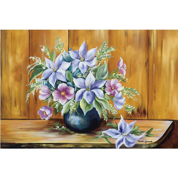 Gravura para Quadros Vaso com Flores Azul e Roxa - An005 - 90x60 Cm