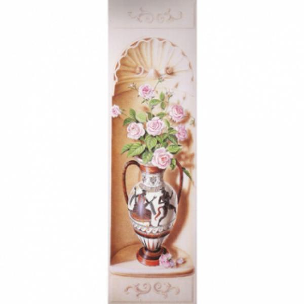 Gravura para Quadros Floreira Indiana com Rosas - Ncn3600 - 30x100 Cm