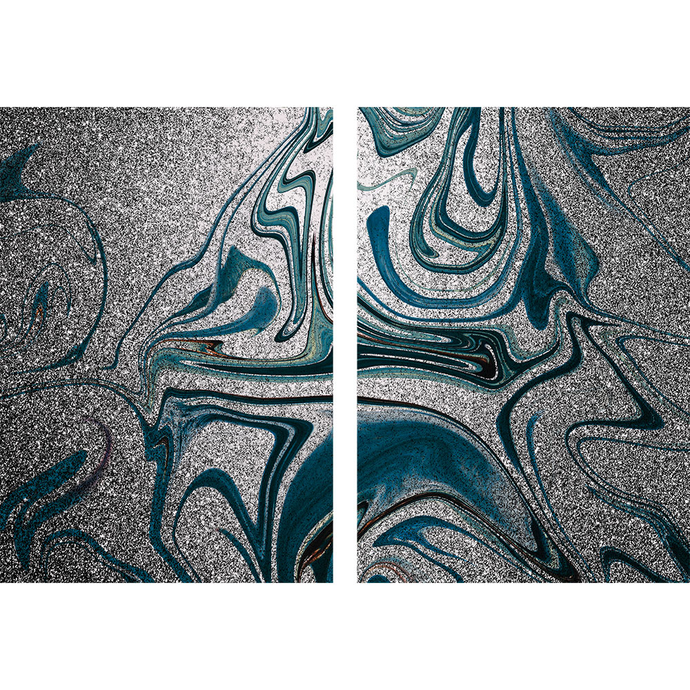 Tela para Quadros Recortada Abstrata Cores Prata Azul Preto - Afic13365a - 145x100 Cm