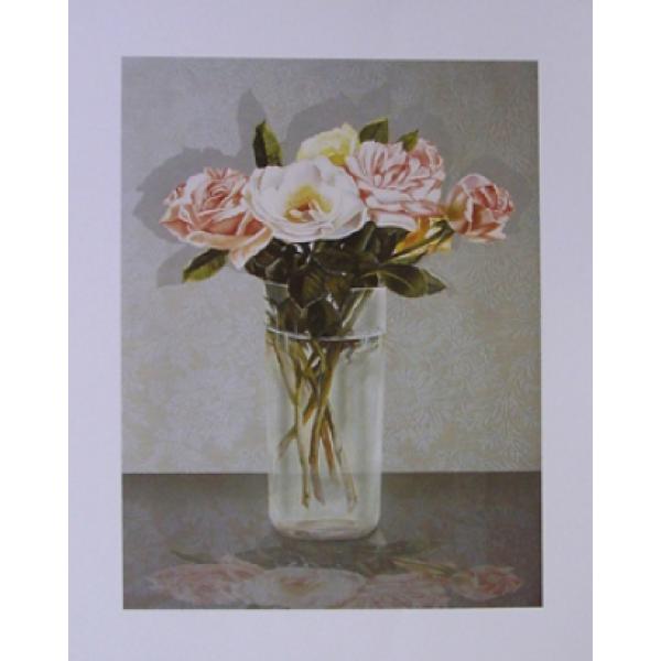 Gravura para Quadros Vaso de Vidro com Rosas - Ncn3802 - 40x50 Cm