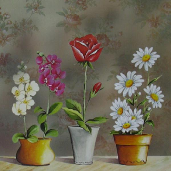 Gravura para Quadros Floral Vasos de Flores - Ncn3271/4 - 20x20 Cm
