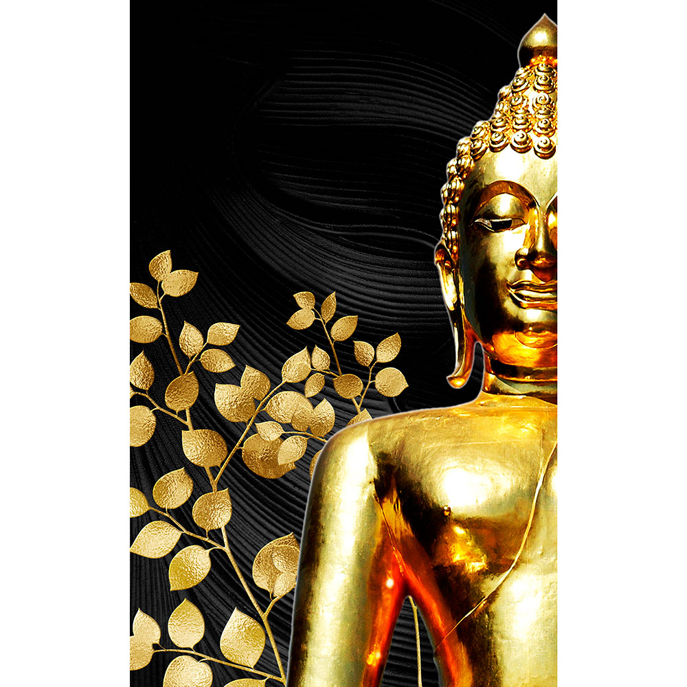 Gravura para Quadros Decorativos Buda e Folhas Douradas - Afi14566
