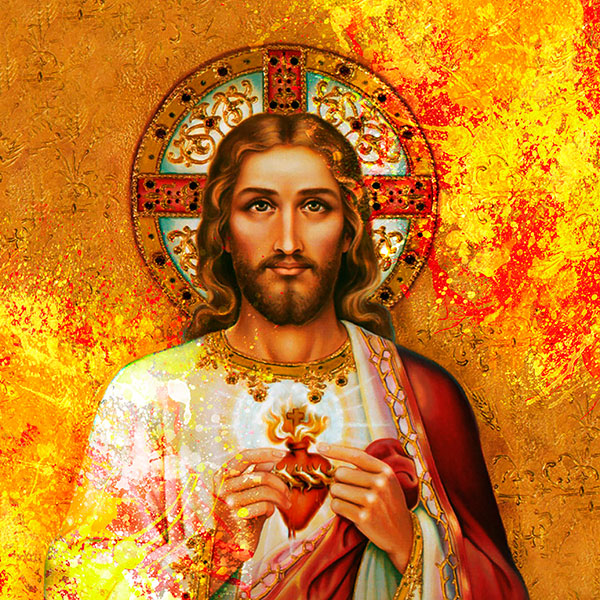 Tela para Quadro Religioso Colorido Sagrado Coração de Jesus - Afic17985