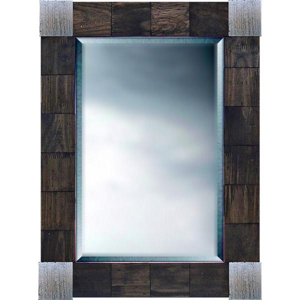 Moldura Rústica Decorativa Madeira Marrom e Detalhe em Prata para Espelhos - Ref. 058 